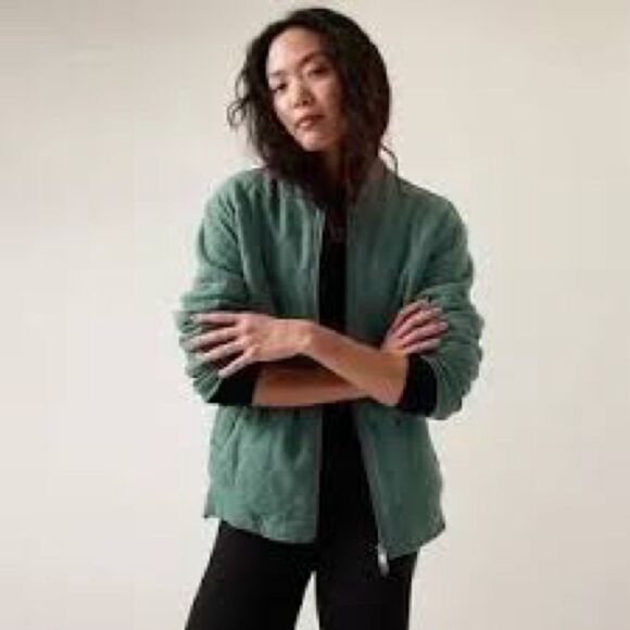Athleta Retro Plush Quilted Oversized Bomber Jacket in Deep Ocean Teal Size S - Picture 1 of 9